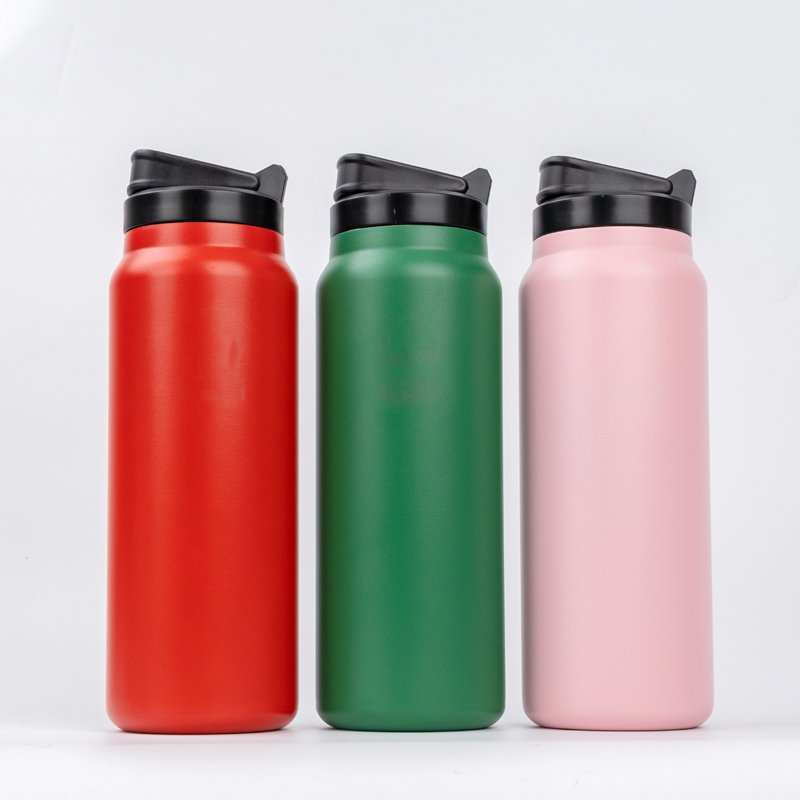 Eco Friendly BPA Free 32oz Stainless Steel Double Wall Insulated Vacuum Flask Gym Sports Water Bottle with Straw Lid
