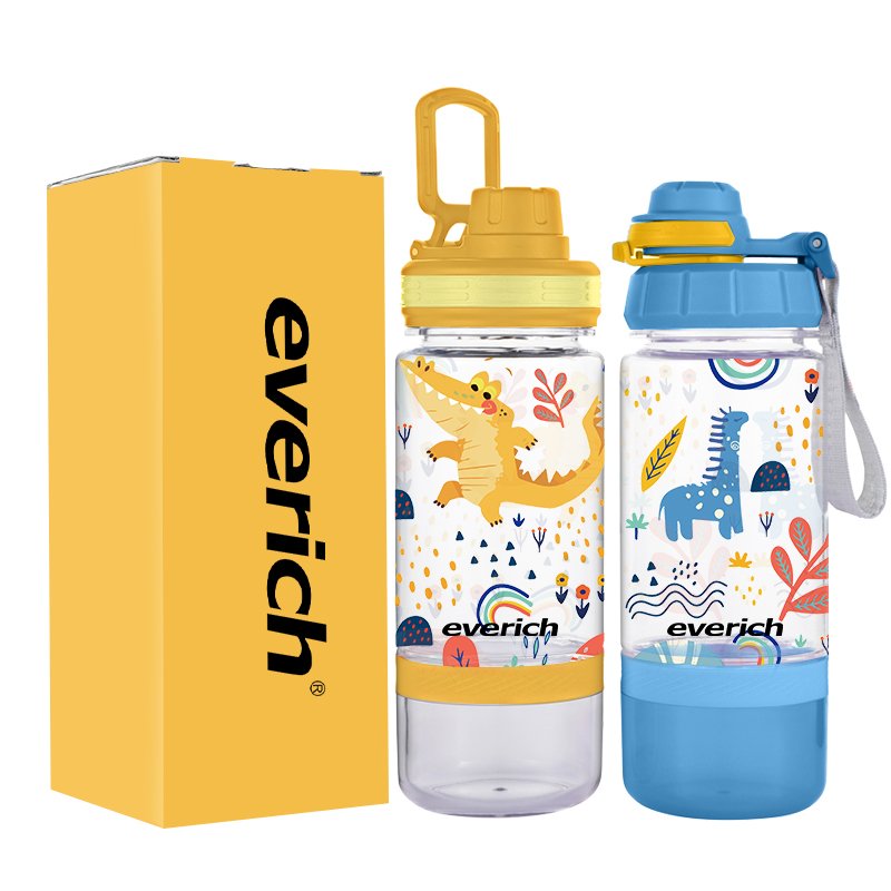 14oz 18oz Kids Plastic Water Bottle Straw Drinking Children BPA Free Kids Drink School Cute Pattern Water Bottle