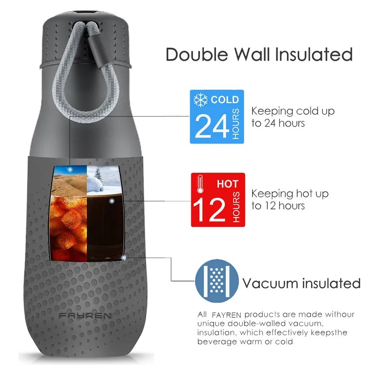 insulated drinking water bottles vacuum steel double walled drinking bottle stainless steel 350 ml waterbottle with sleeve