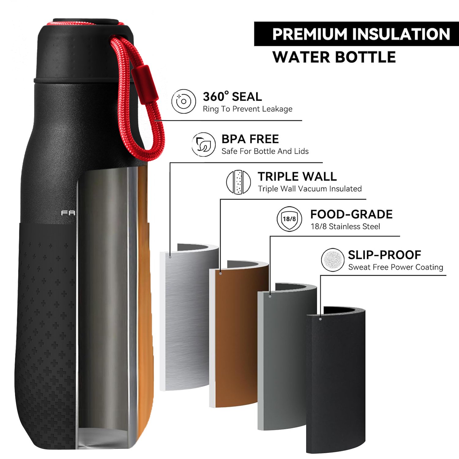 insulated drinking water bottles vacuum steel double walled drinking bottle stainless steel 350 ml waterbottle with sleeve