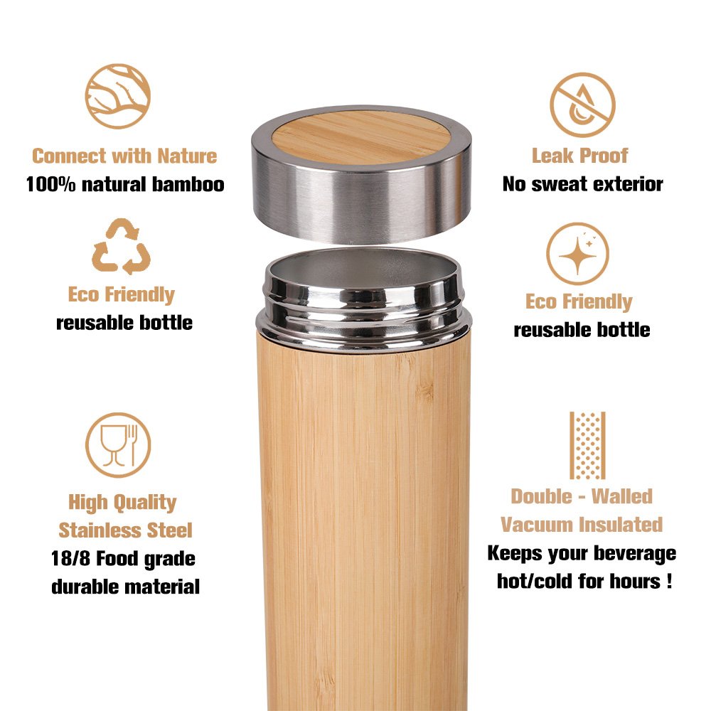 high quality bamboo thermos vacuum flask stainless steel bamboo vacuum water flask insulated water bamboo