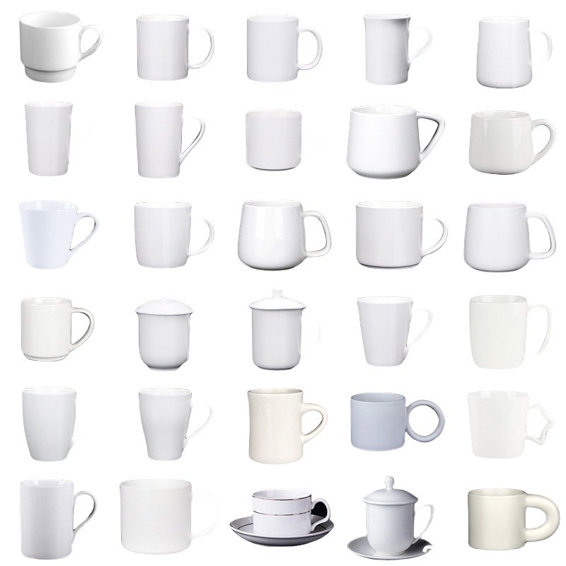Wholesale White Porcelain White Handle Tea Cup Custom Logo Tableware Ceramic Cups Straight Sublimation Blanks Coffee Mug