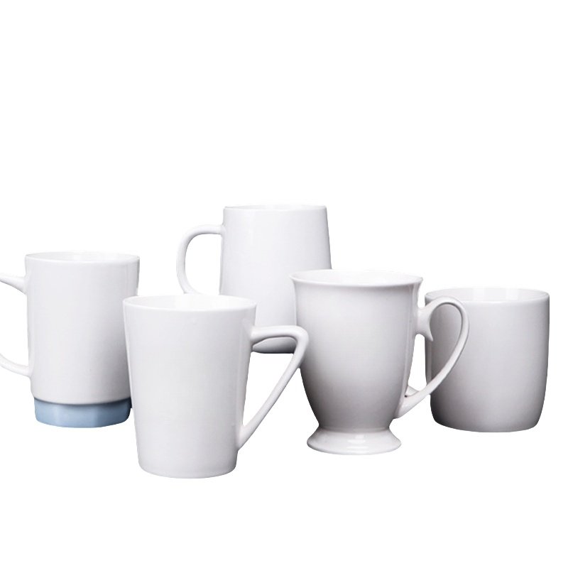 Wholesale White Porcelain White Handle Tea Cup Custom Logo Tableware Ceramic Cups Straight Sublimation Blanks Coffee Mug