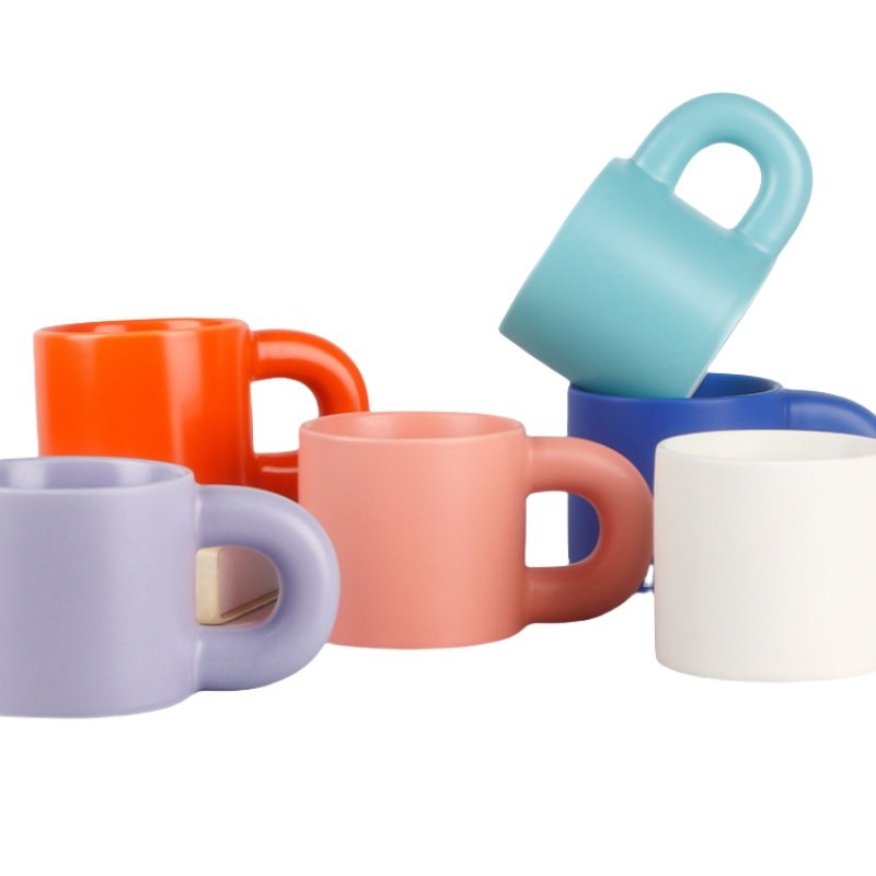 Wholesale White Porcelain White Handle Tea Cup Custom Logo Tableware Ceramic Cups Straight Sublimation Blanks Coffee Mug
