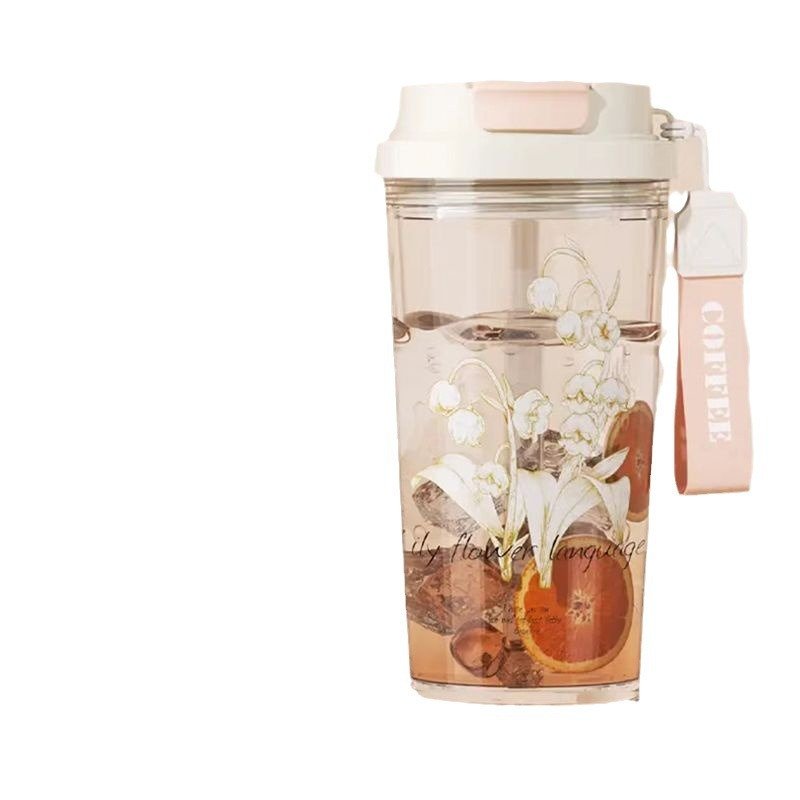 Lily of the valley embossment mug 580ml Outdoor Drinking Cup Portable Carrying Broken-Resistant Drink Water Bottle