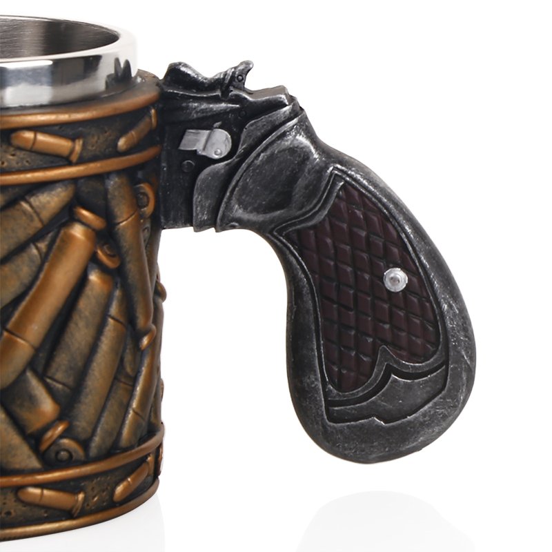 Cool Revolver Pistol Handle Bullet Cup Beer Coffee Gun Shape Handle Mug with Ammo Bullet Round Shells Christmas Halloween Gifts