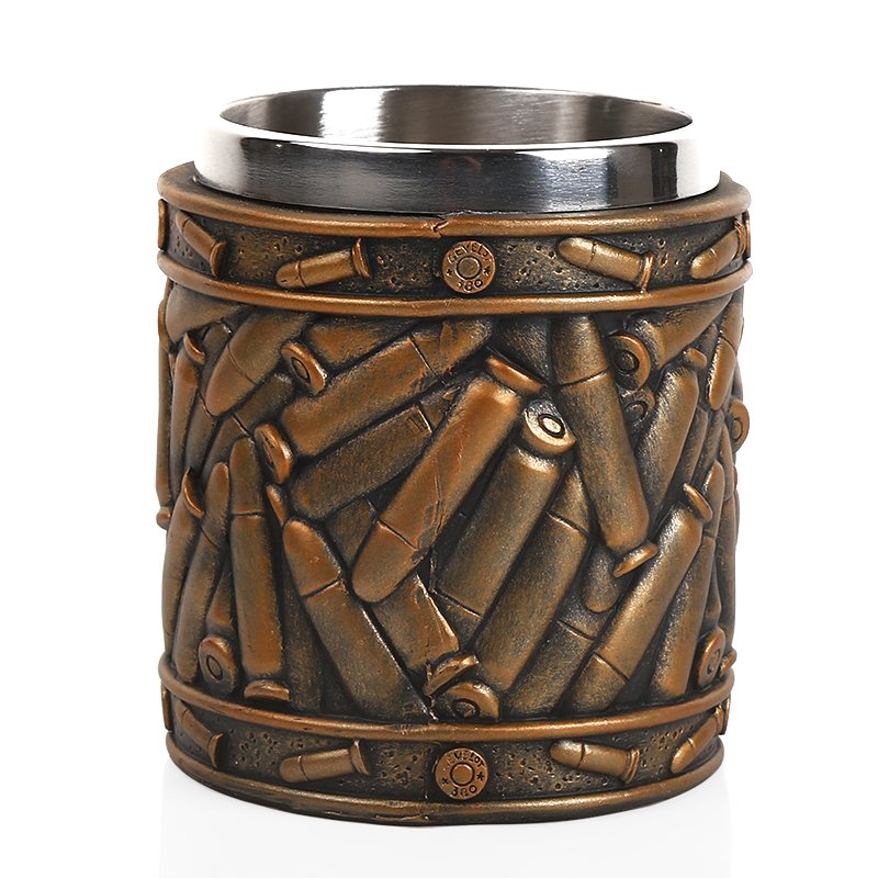 Cool Revolver Pistol Handle Bullet Cup Beer Coffee Gun Shape Handle Mug with Ammo Bullet Round Shells Christmas Halloween Gifts