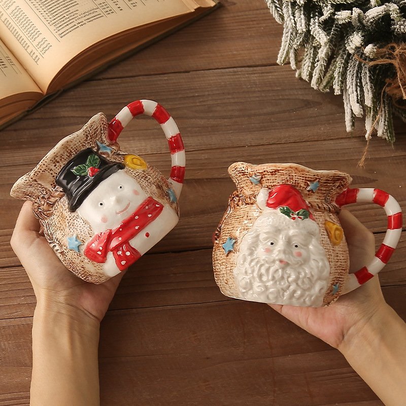 Christmas Gifts Snowman Christmas Mugs vintage Cloth Bag Santa Claus Hand-painted ceramic mug 2024