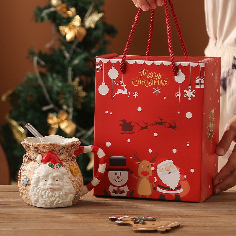 Christmas Gifts Snowman Christmas Mugs vintage Cloth Bag Santa Claus Hand-painted ceramic mug 2024