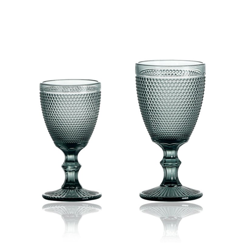 Wholesale Cheap Glassware Red Goblet Wine Glass Colored Vintage Embossed Water And Juice Glass Cup for party wedding
