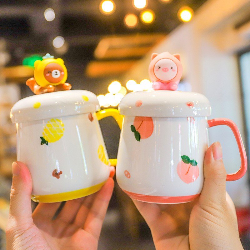Hand Painted Cute Cartoon Turkish Hot Cups Coffee Travel Lids Ceramic Sublimation Mug For Gift Promotional