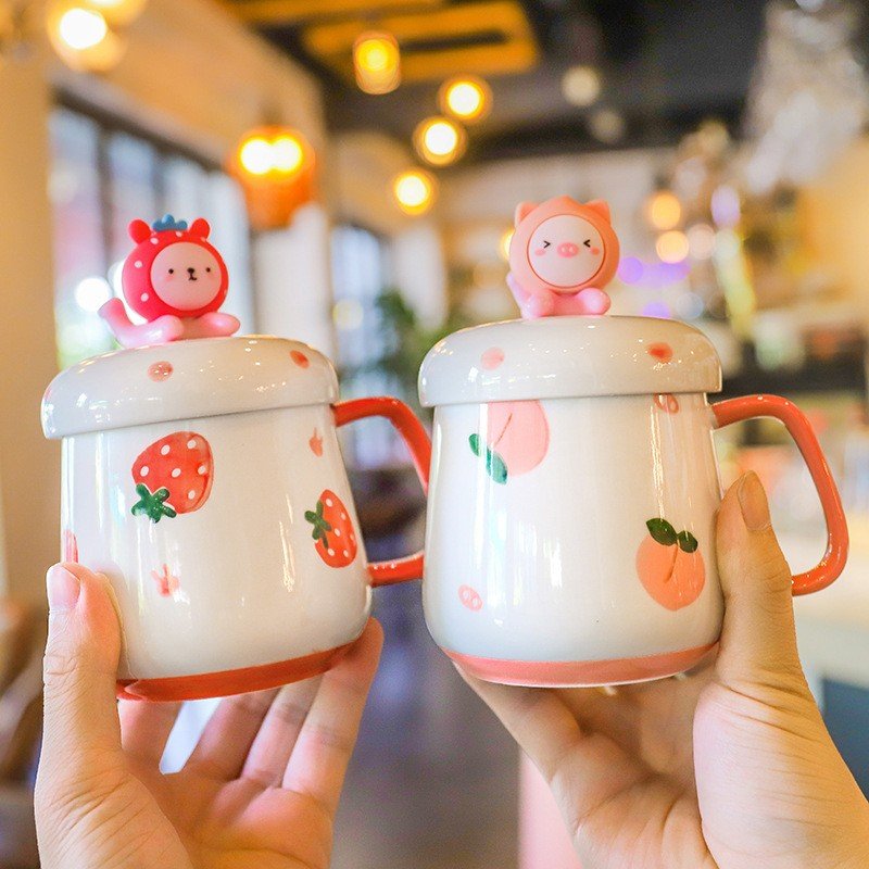 Hand Painted Cute Cartoon Turkish Hot Cups Coffee Travel Lids Ceramic Sublimation Mug For Gift Promotional