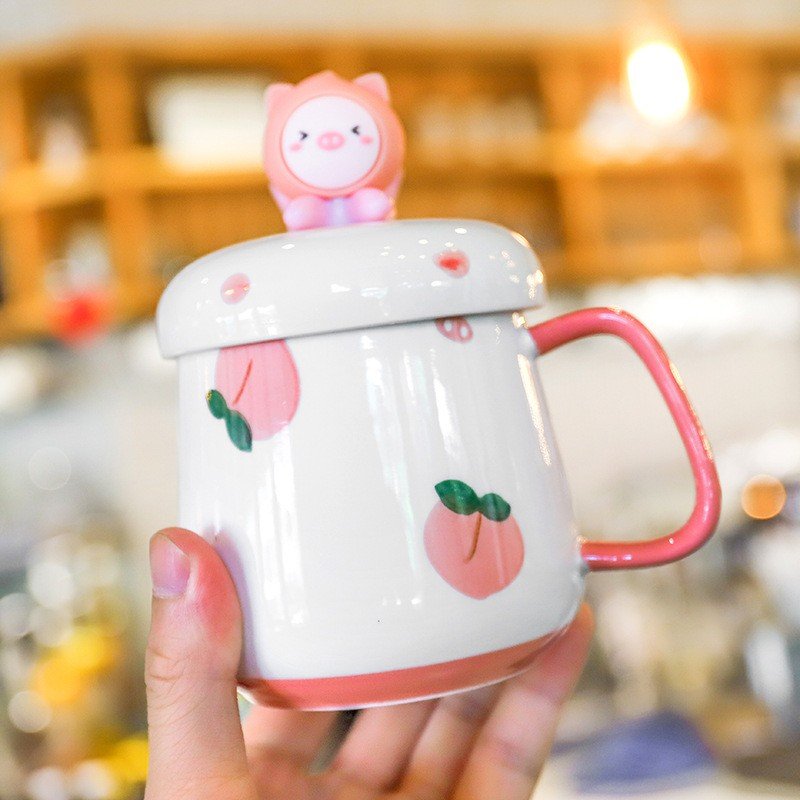 Hand Painted Cute Cartoon Turkish Hot Cups Coffee Travel Lids Ceramic Sublimation Mug For Gift Promotional