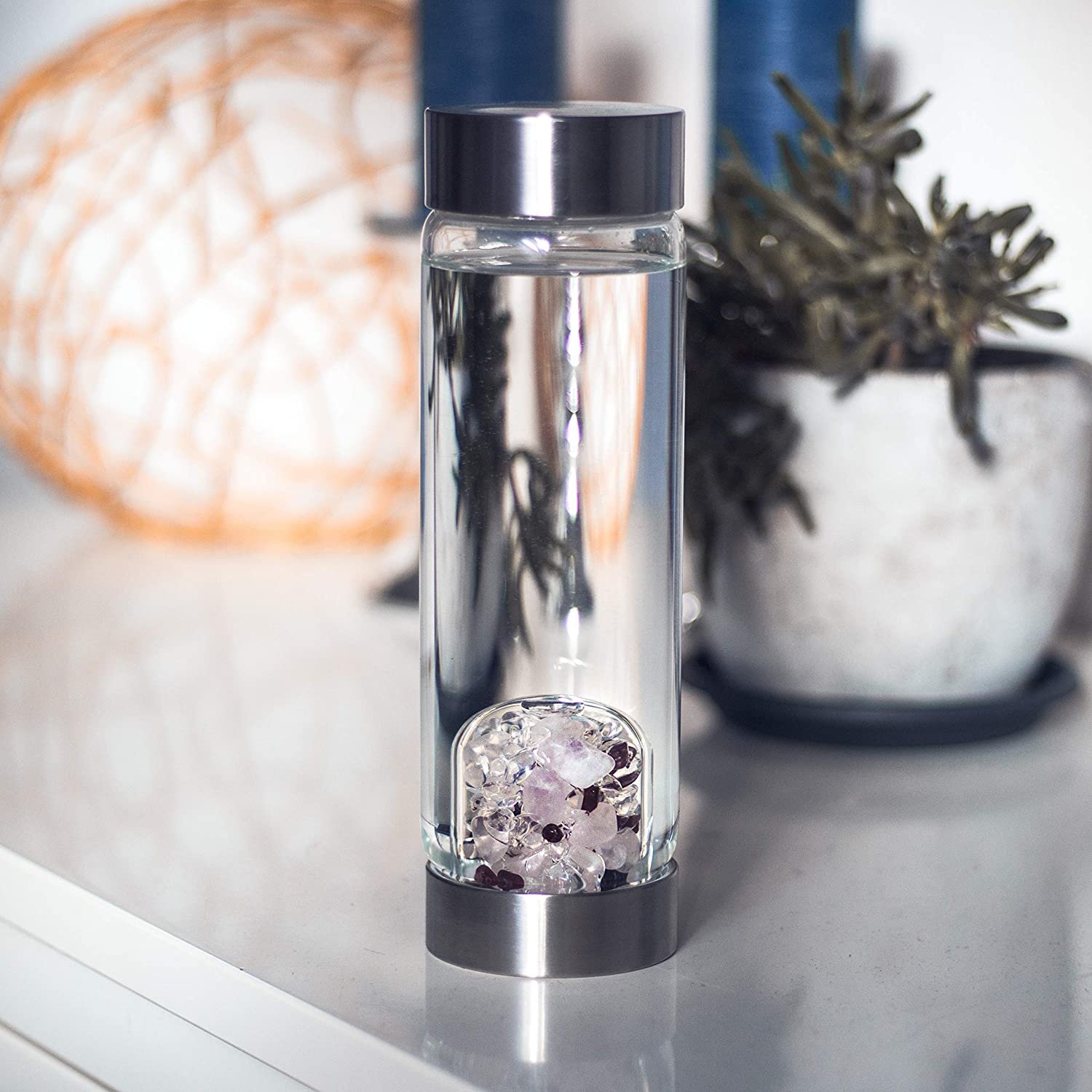 Eco Friendly Gemstone Center Crystal Elixir Crystal Water Bottle Rose Gold