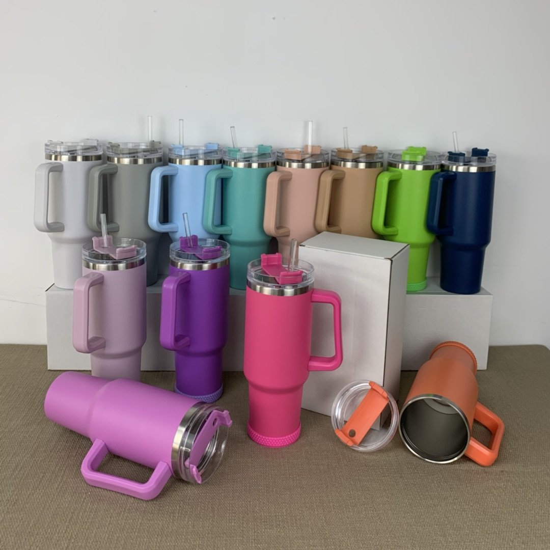 adventure mug lid cup 40 oz travel tumbler with handle and straw customized logo adventure