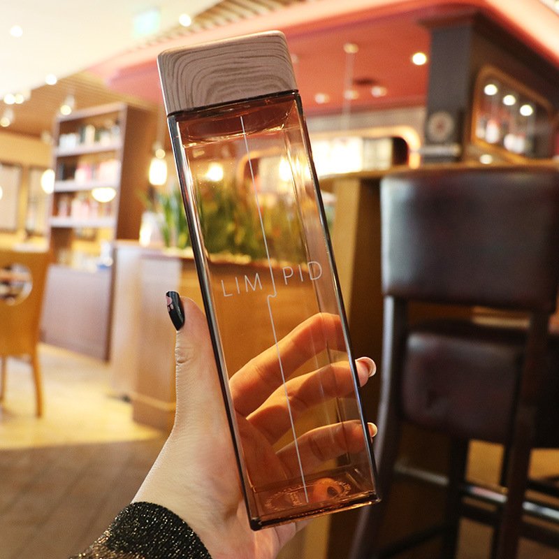 500ml bpa free transparent wood lid custom square milk carton plastic portable sports water bottles