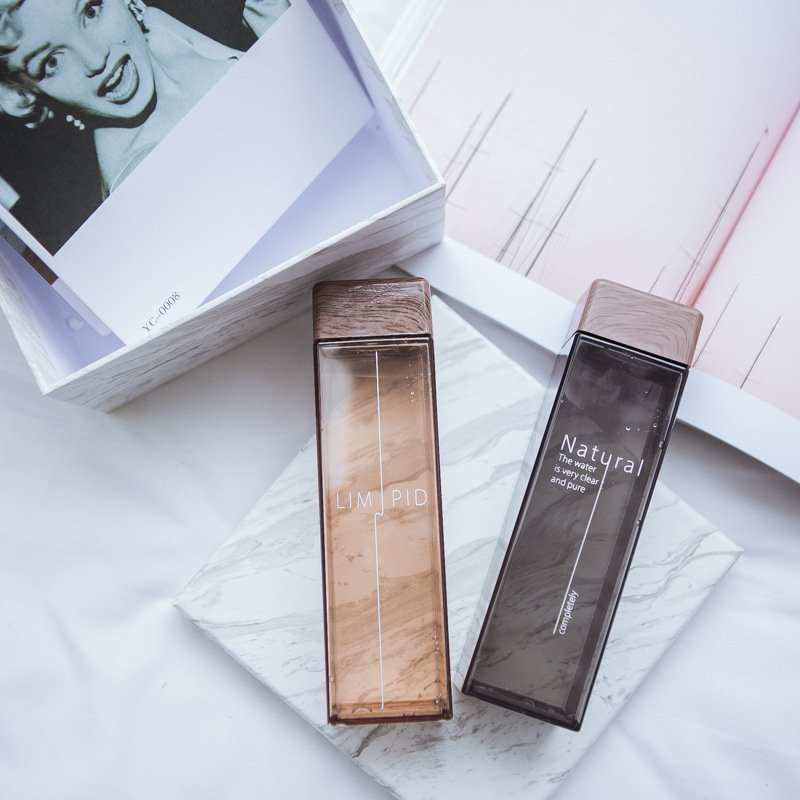 500ml bpa free transparent wood lid custom square milk carton plastic portable sports water bottles