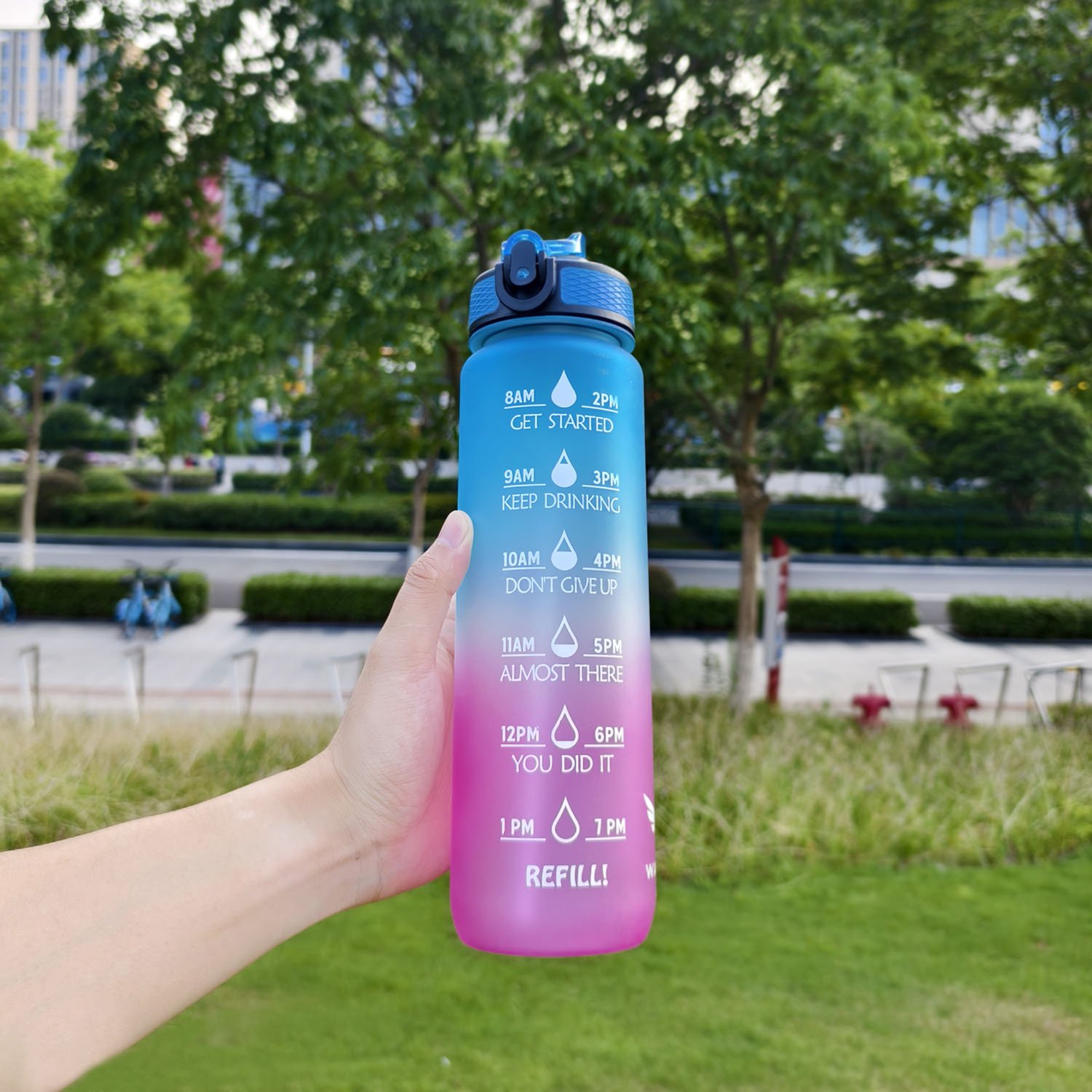 Custom Logo 1000ml Fitness Gym Outdoor Sports Water Cup Leak Proof Large Water Bottle With Motivational Time Marker