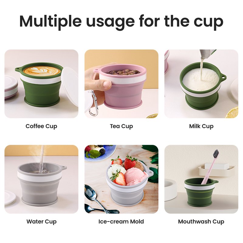 Cheap Pocket Size 5.6oz 170ml Portable Reusable Silicone Coffee Cup Collapsible Folding Silicone Travel Mug Water Cups with Lid