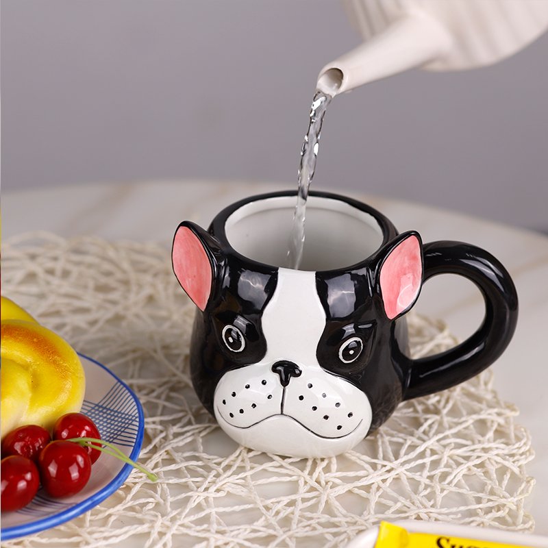 Redeco Customized Hand Painted Cute Dog Mug 3d Animal Face Cup Ceramic Mug For Drinking Coffee Water Tea Milk