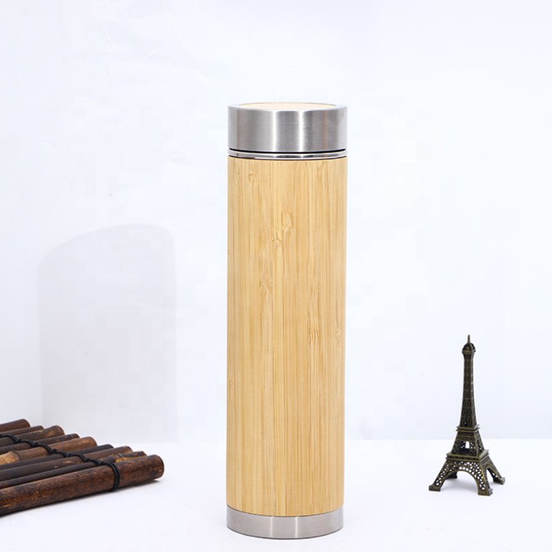 Stainless Bottom Leak Proof Thermos Insulated Bamboo Water Bottle With Strainer