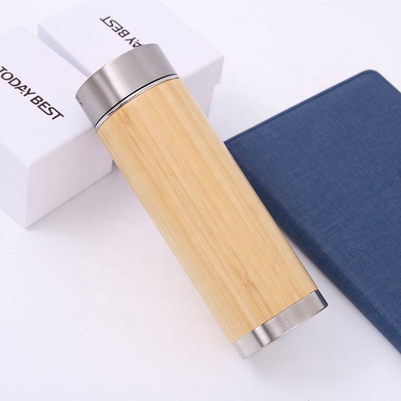 Stainless Bottom Leak Proof Thermos Insulated Bamboo Water Bottle With Strainer