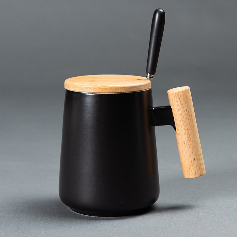Custom Logo New Matte Ceramic Coffee Mug 455ml Classic Water Cup Set with Wooden Handle