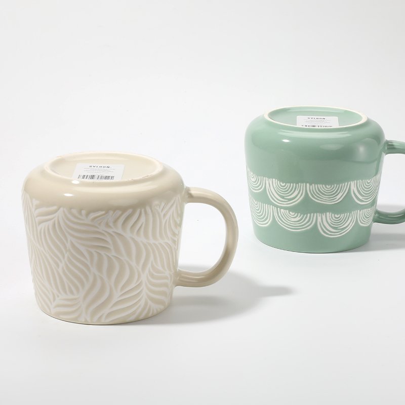 Custom Sublimation Bone Nordic Enamel Heat Transfer Glitter 450ML Porcelain Ceramic Coffee Mugs