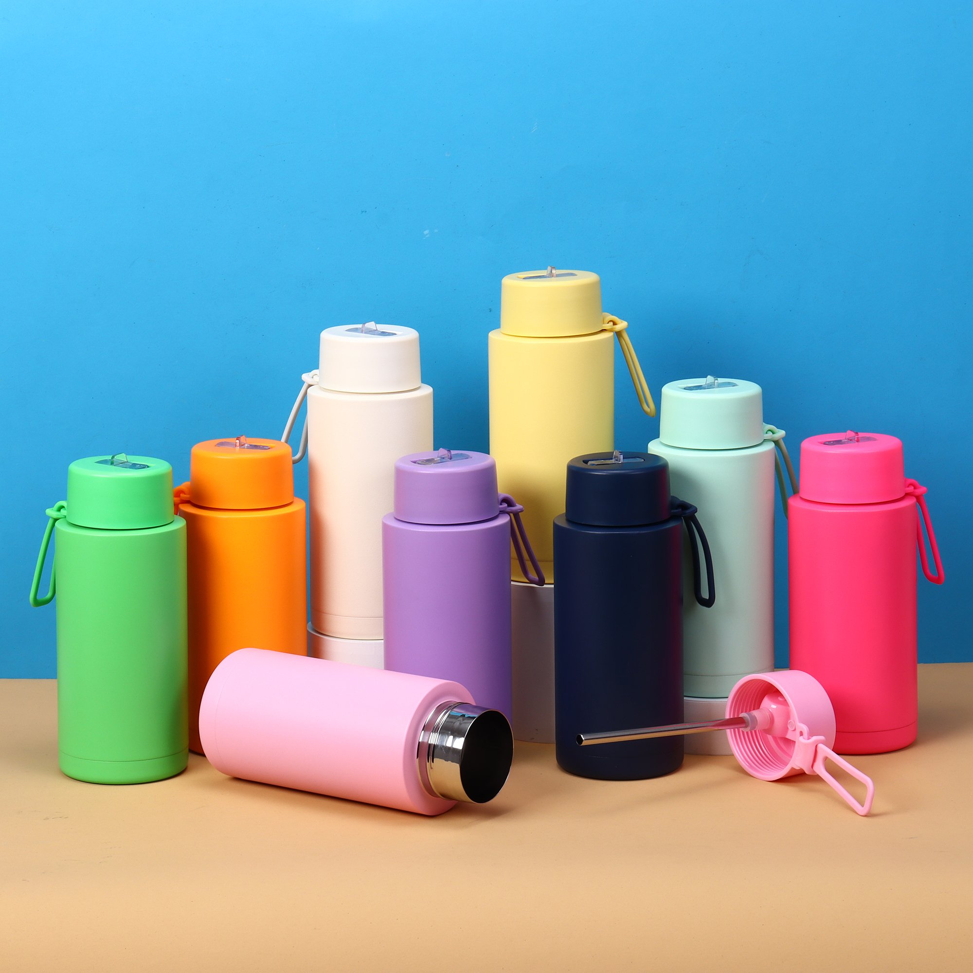 34oz style stainless steel vacuum flask reusable green double wall insulated ceramic inner water bottle with handle