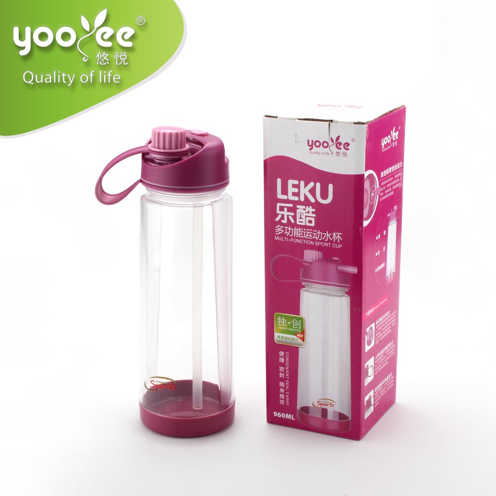 1000ml Plastics Sport Water Bottles with Sipper Straw