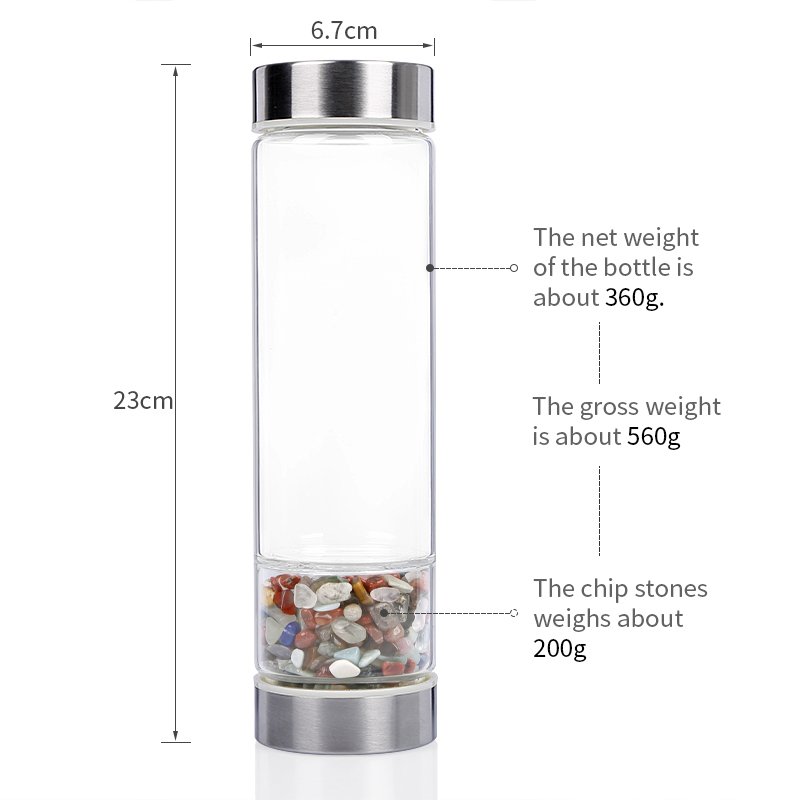 Newest Popular Fluorite Water Bottle, Energy Healing Crystal Gemstone Water Bottle, Stone Infused Stainless Steel Glass Bottle