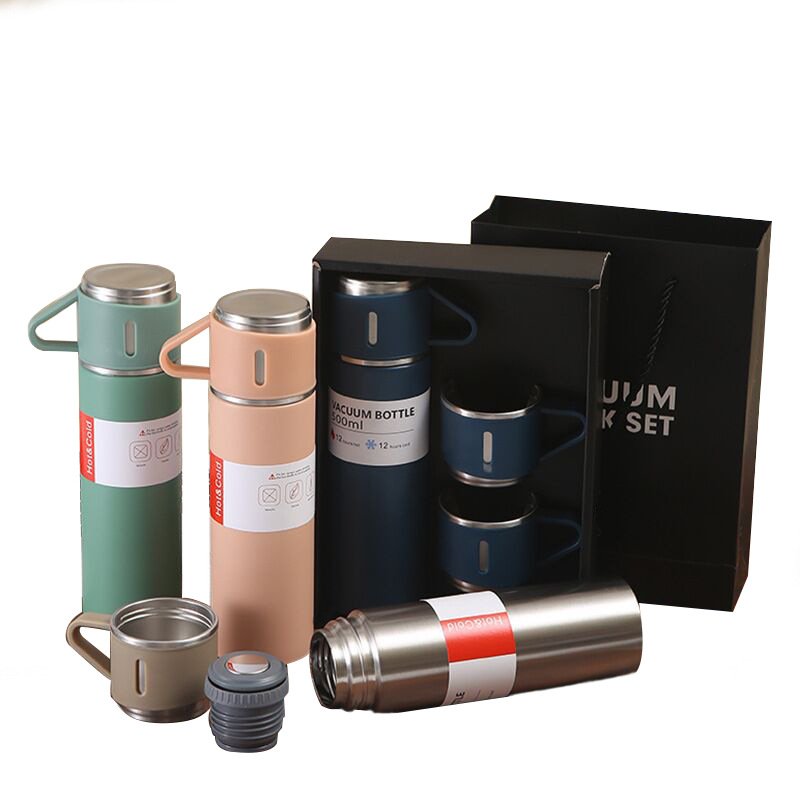 Gift Box Outdoor Coffee Tea Drinkware Stainless Steel Insulated Water Bottle Cup Vacuum Flask Set with 2 cup