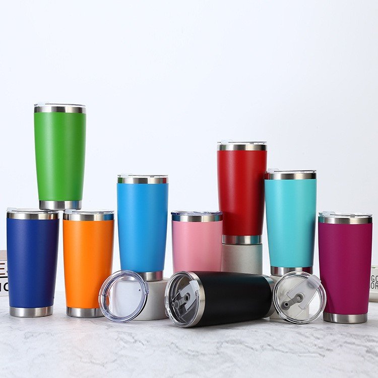 Outdoor 20oz Stainless Steel Car Cup Double Cover Beer Thermos Large Capacity Vacuum Flask & Kettle Simple Design