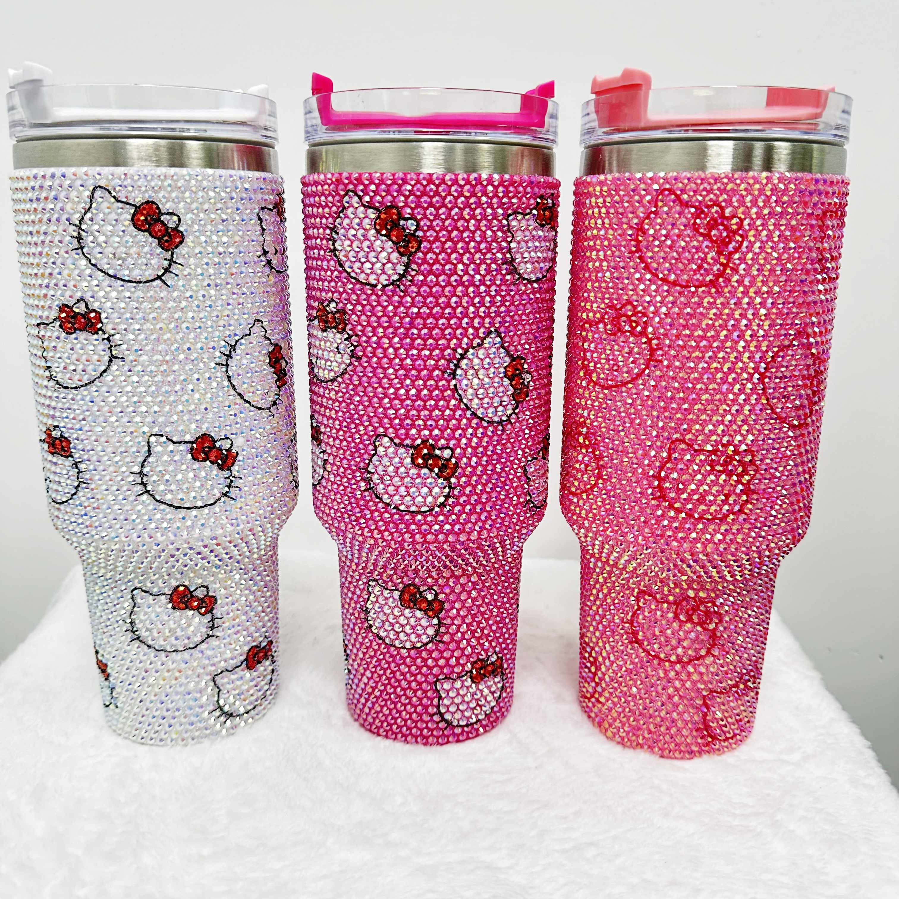 custom classical cartoon sanrieo character Stainless Steel 40oz Rhinestone Bling Travel Tumbler Car Mug With Handle And Lid
