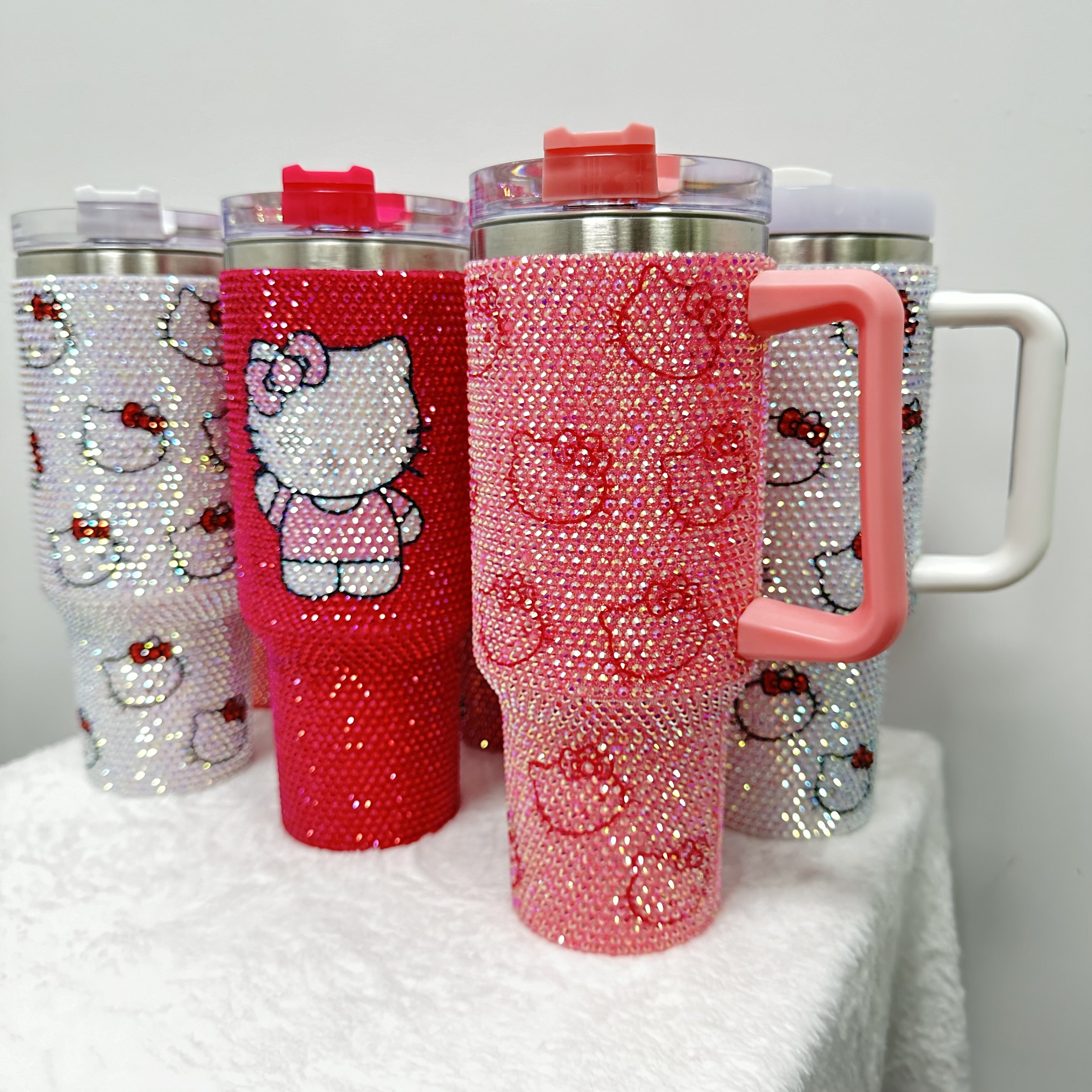 custom classical cartoon sanrieo character Stainless Steel 40oz Rhinestone Bling Travel Tumbler Car Mug With Handle And Lid