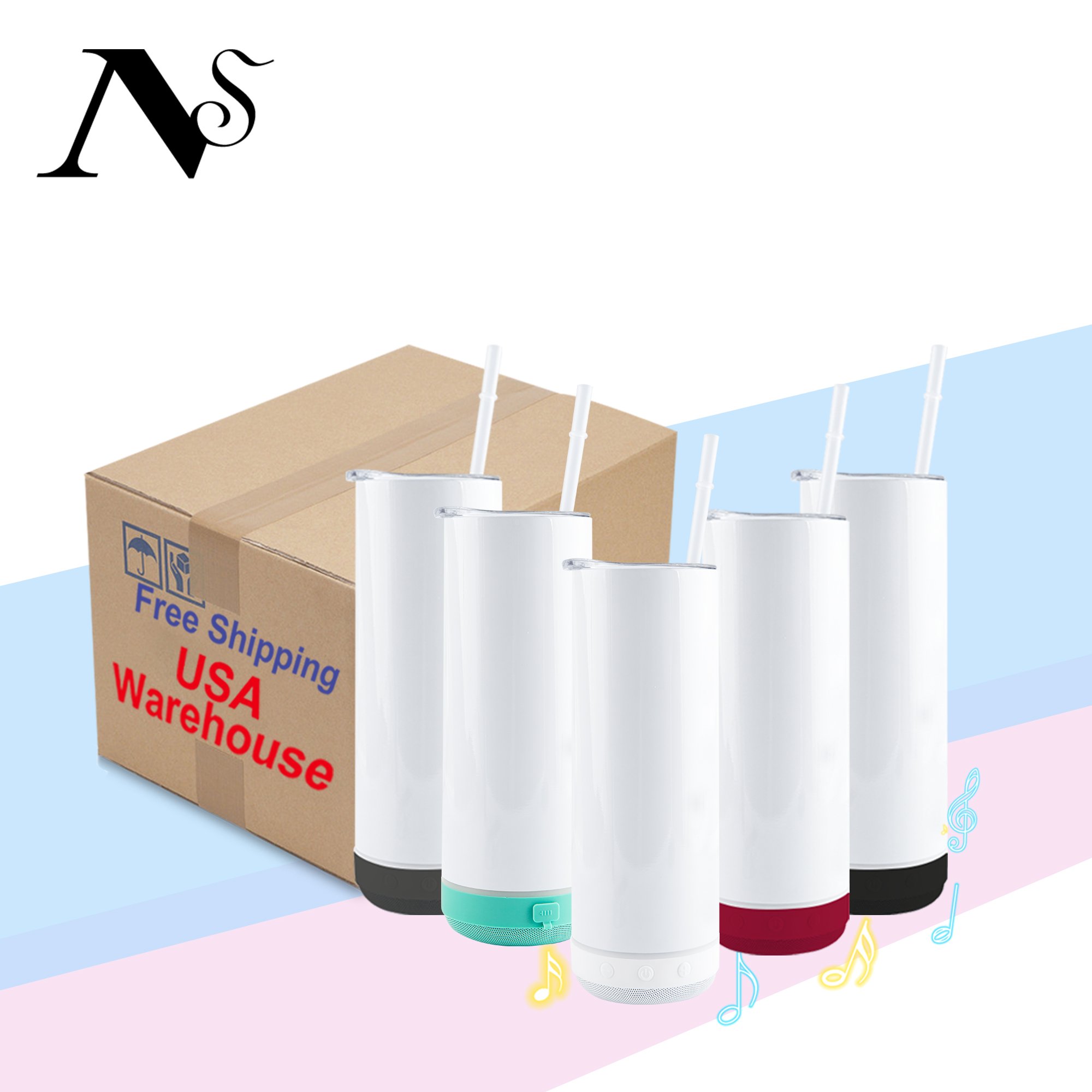 20oz Free 500ml 1000ml Sublimation Glasses Stainless Steel Music Cup Music Wireless Speaker Water Bottle Tumbler for party