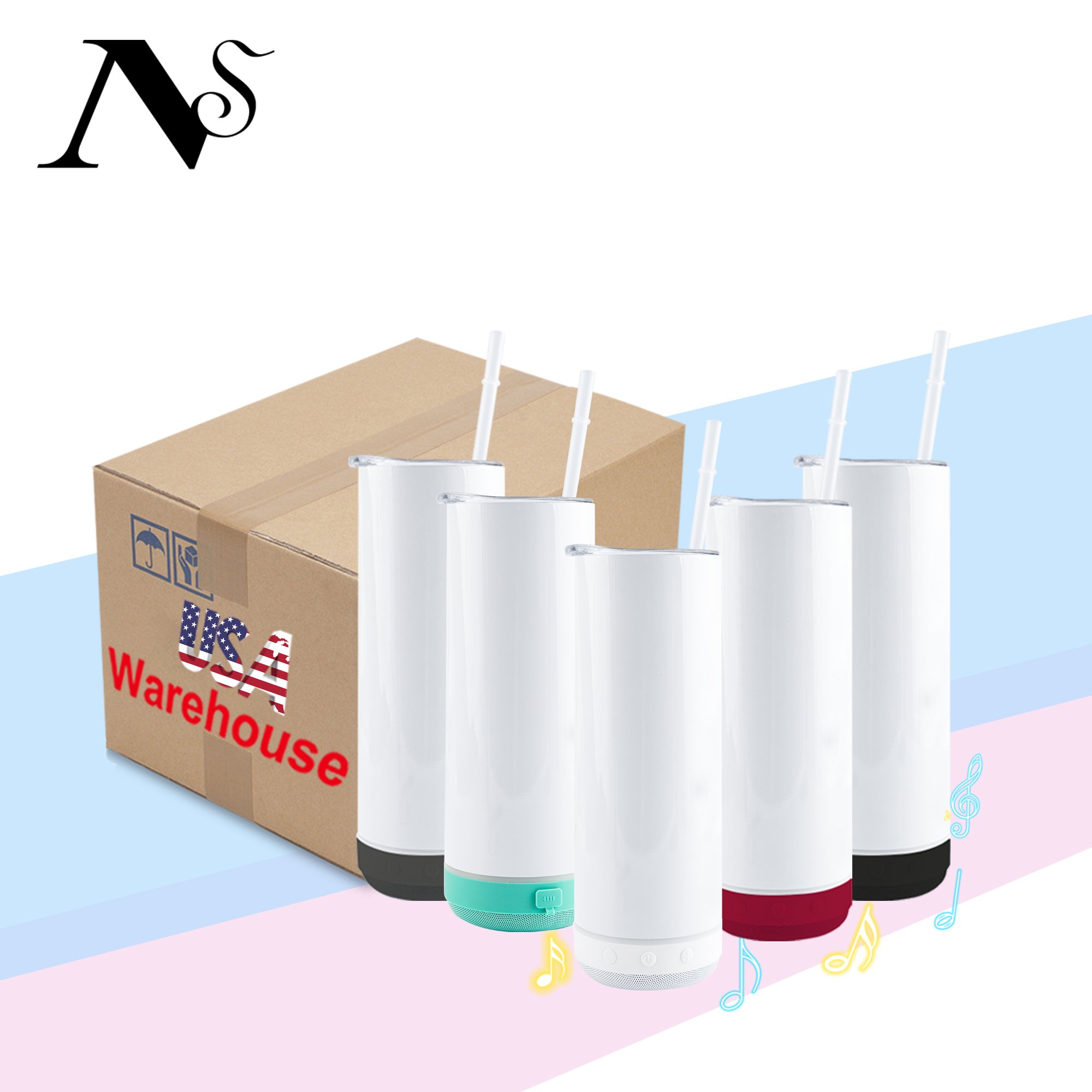 20oz Free 500ml 1000ml Sublimation Glasses Stainless Steel Music Cup Music Wireless Speaker Water Bottle Tumbler for party