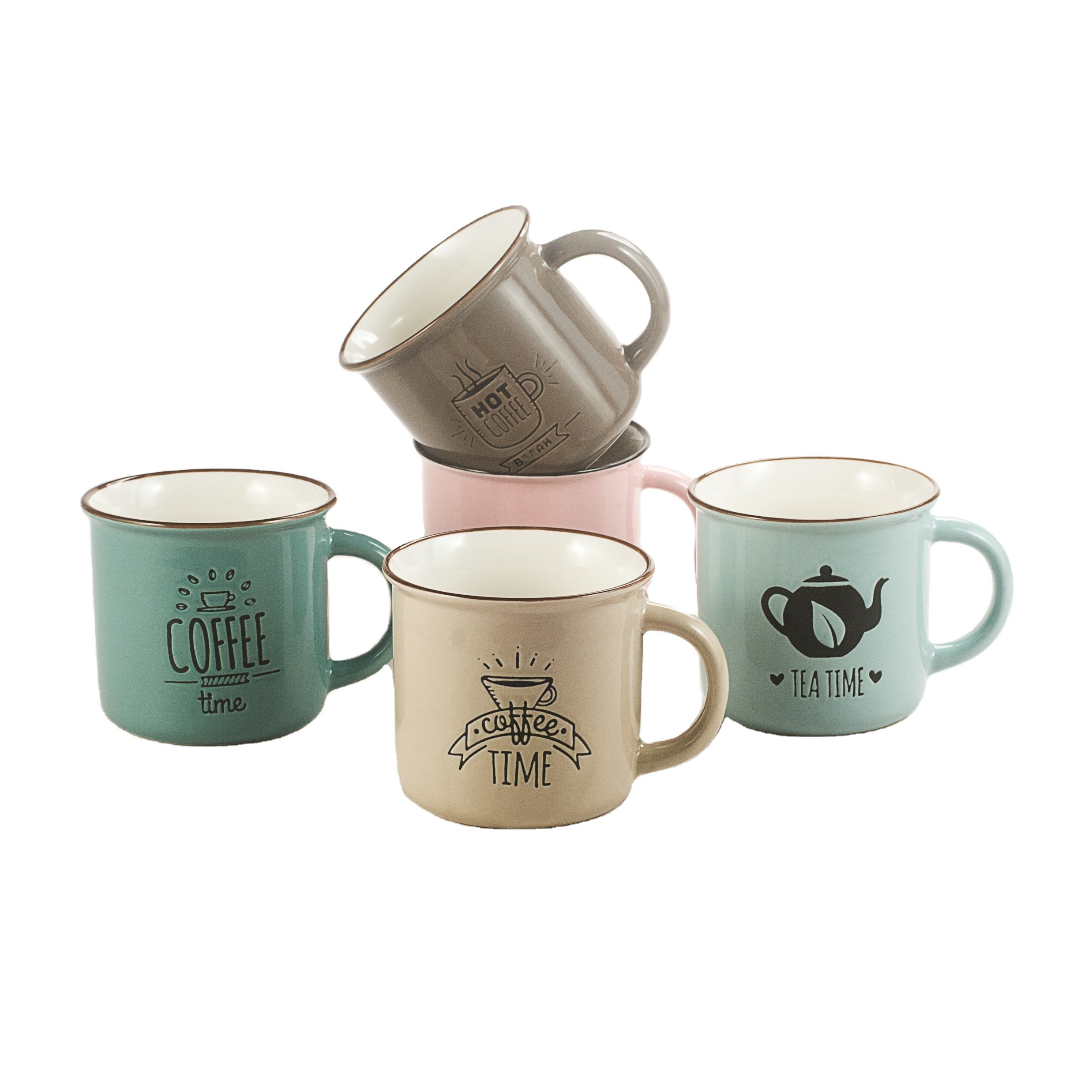 Wholesale OEM eco-friendly new bone china color glaze silk screen debossed custom ceramic enamel mugs