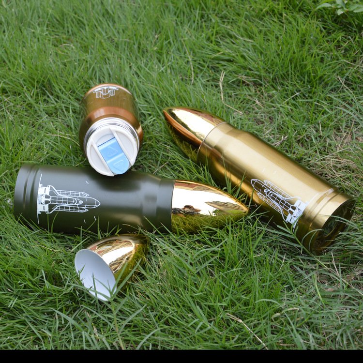 Creative design 12oz 17oz rocket shape bullet thermos bottle stainless steel vaccum insulated water bottle mug for wholesale