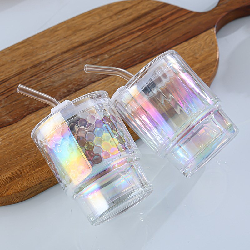 Radiant Color High appearance level unique glass straw cup Bamboo cup Travel mug with cap straw Business gift