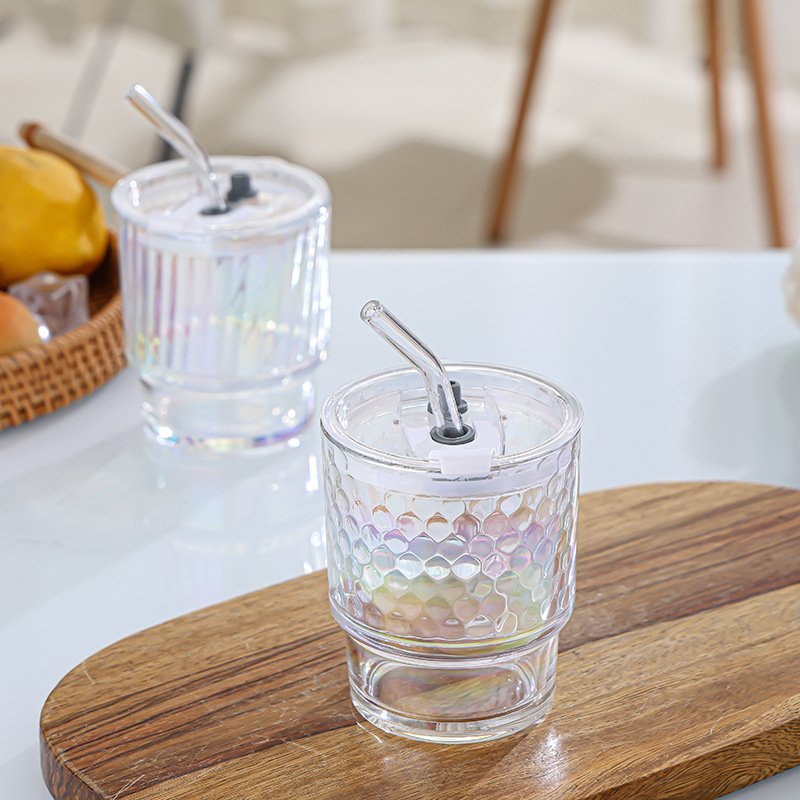 Radiant Color High appearance level unique glass straw cup Bamboo cup Travel mug with cap straw Business gift