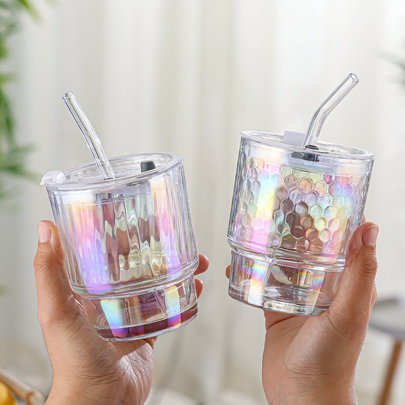 Radiant Color High appearance level unique glass straw cup Bamboo cup Travel mug with cap straw Business gift