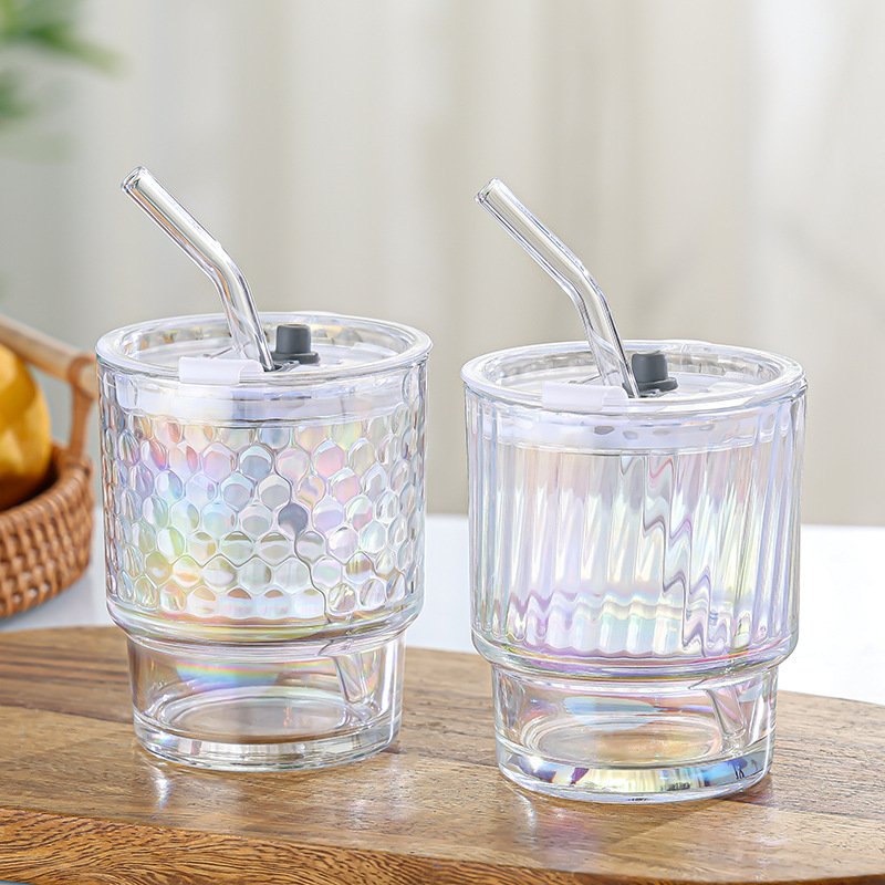 Radiant Color High appearance level unique glass straw cup Bamboo cup Travel mug with cap straw Business gift