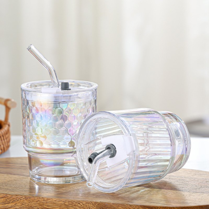 Radiant Color High appearance level unique glass straw cup Bamboo cup Travel mug with cap straw Business gift