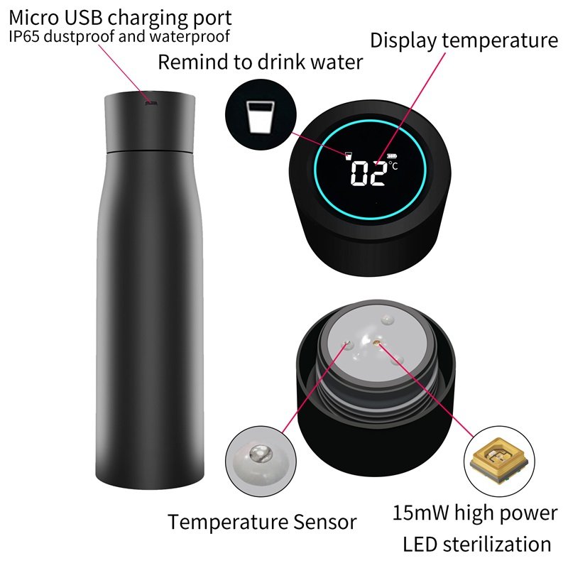 Smart UV tumbler temperature thermo self-cleaning water bottles 500 ml dropshipping