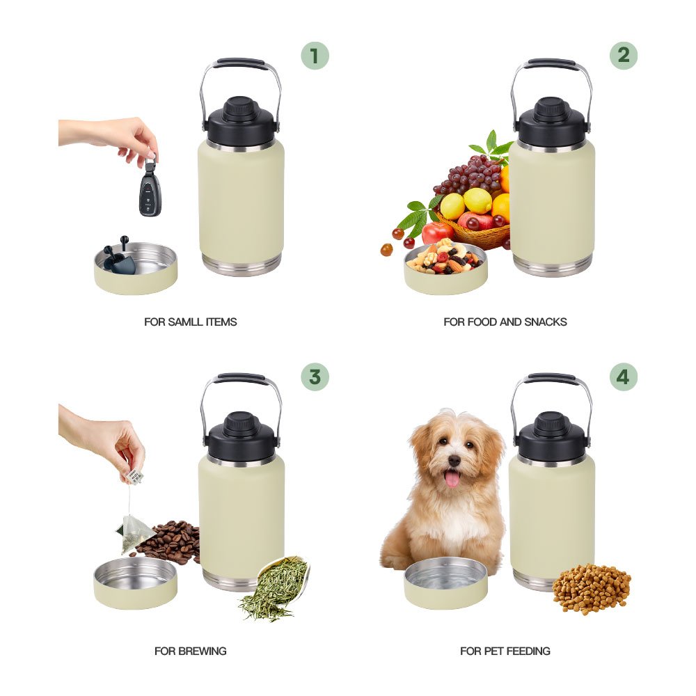 18/8 Stainless Steel 64 oz Big Capacity Dog Bowl Vacuum Insulation Water Bottle with Pet Bowl