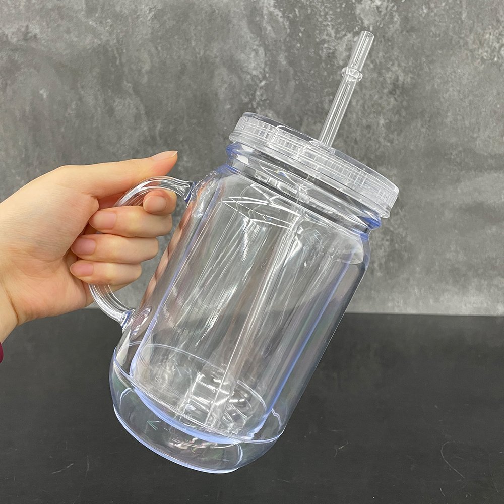 US warehouse 20oz double wall blank acrylic mug cup 20 oz snowglobe glitter plastic clear mason tumbler for DTF UV transfer wrap
