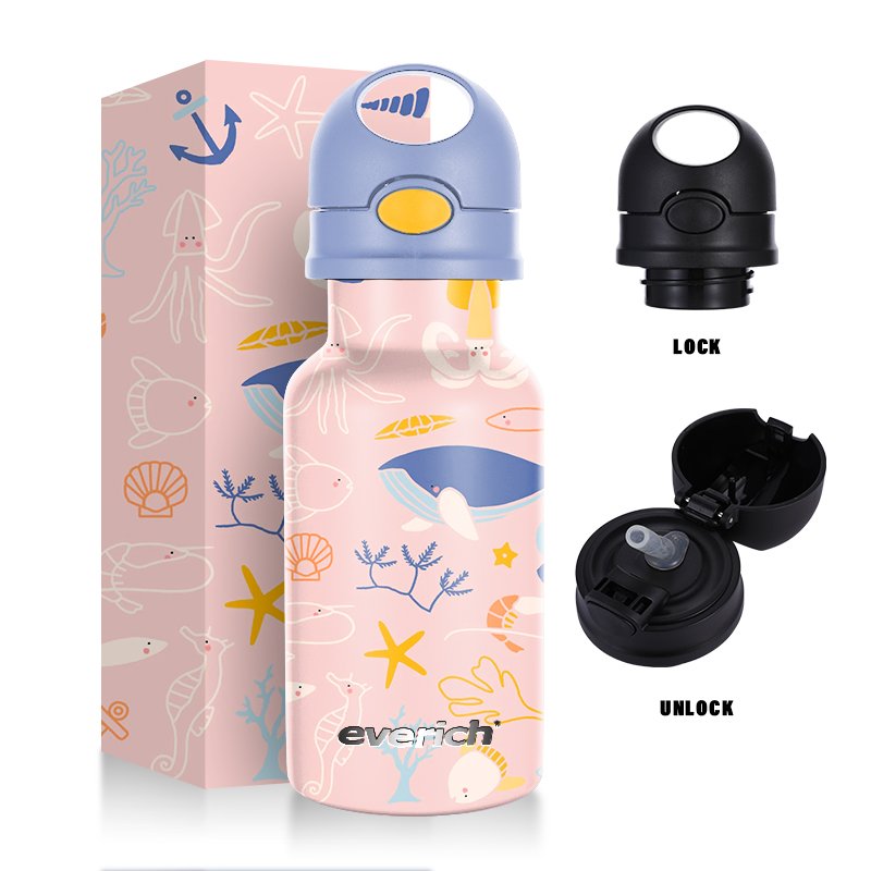 Stainless Steel Kids Water Bottle Straw Drinking Children Bpa Free Kids Drink School Cute Pattern Water Bottle