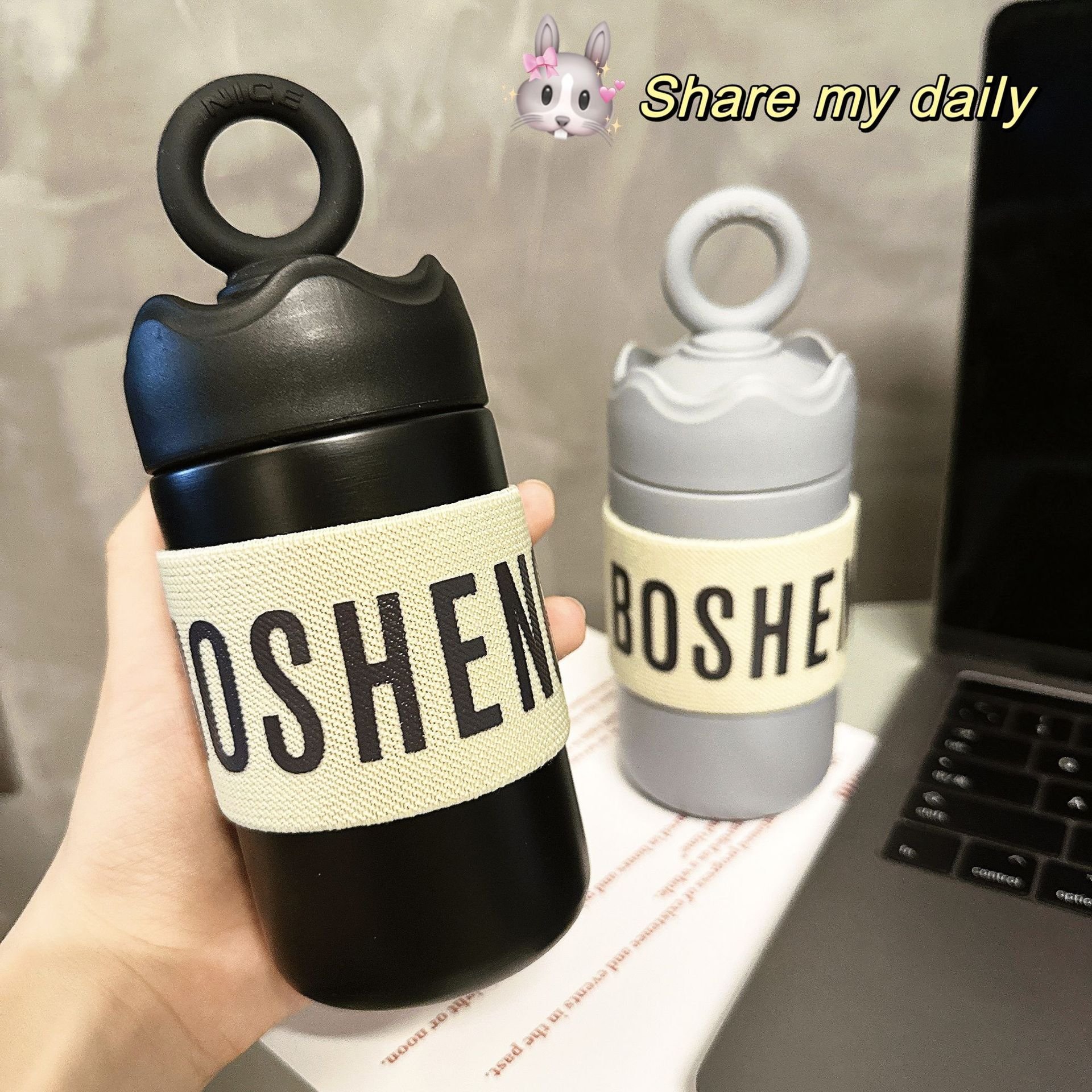 New Ins custom 260ml portable stainless steel thermos cup double wall vacuum insulated water bottle with filter and handle