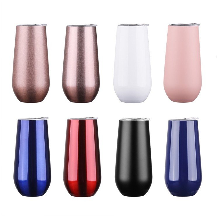 Custom logo 6oz 6 oz wine tumbler stainless steel double wall insulated champagne flute wine tumbler